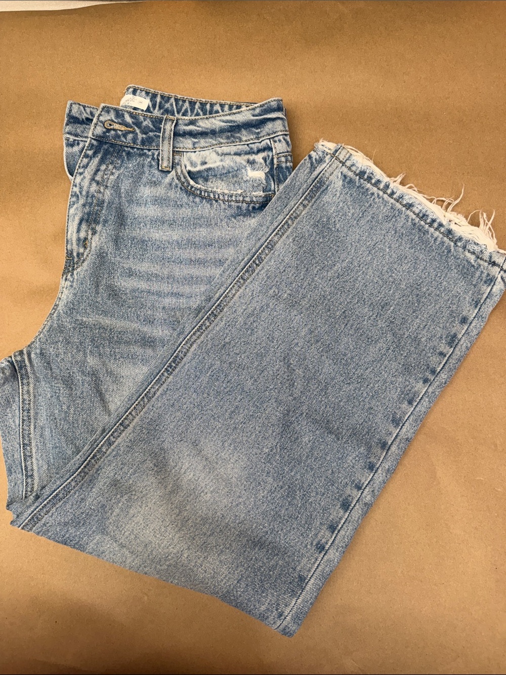 Altar'd State Light Blue Straight-Leg Jeans with Frayed Hem